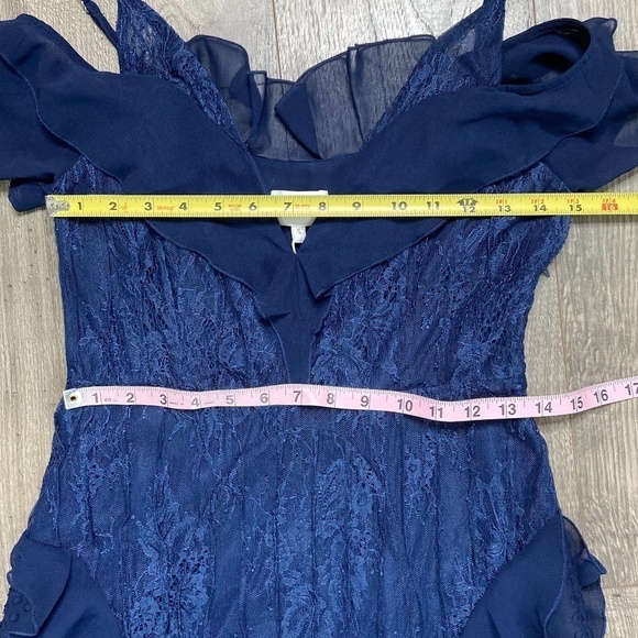 Foxiedox NWT Pintuck Lace Chiffon Maxi Dress Navy Blue Size Small - Picture 4 of 10